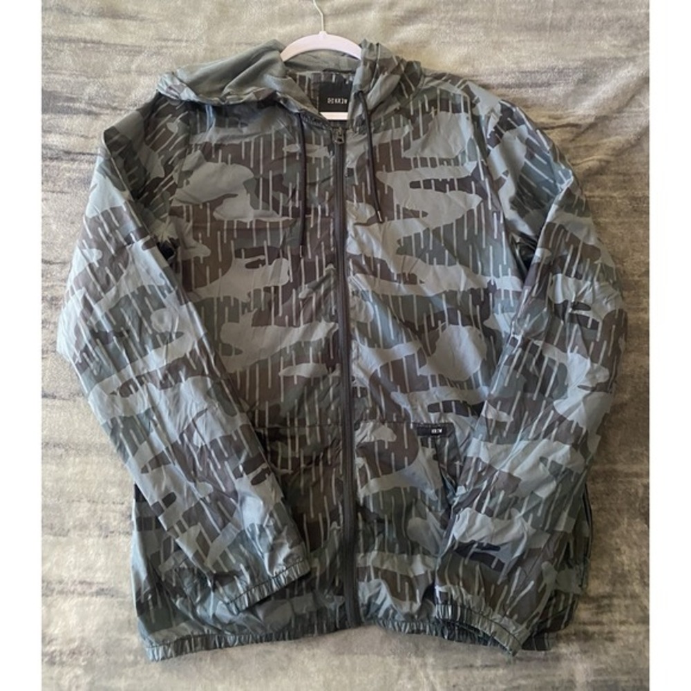 KR3W‎ Mens Grey Rain Camo Hooded Windbreaker Jacket K22195 Medium